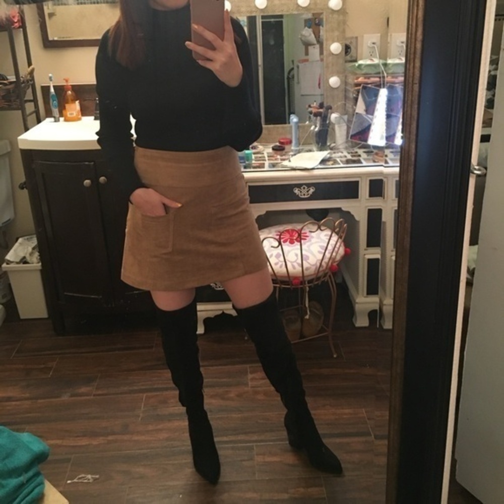 Brown faux suede mini skirt